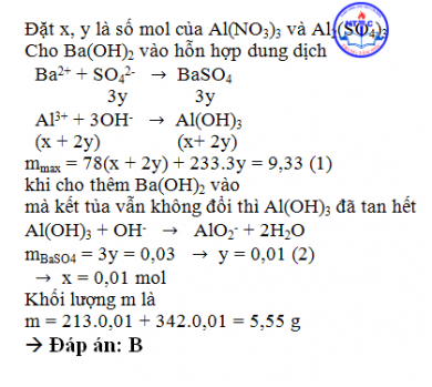 Cho từ từ đến dư dung dịch Ba(OH)2 vào dung dịch chứa mg hỗn hợp Al(NO3)3 và Al2(SO4)3