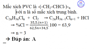 Clo hóa PVC thu được một polime chứa 63,9% clo về khối lượng, trung bình 1 phân tử clo...