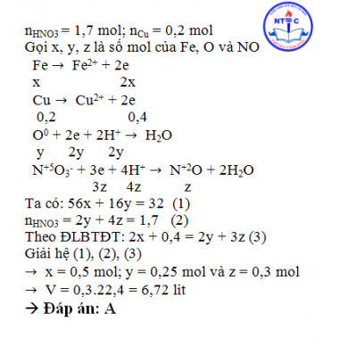 Hòa tan hết 32g hỗn hợp X gồm Fe, FeO, Fe2O3 vào 1 lit dung dịch HNO3 1,7M thu được V lit NO (sản phẩm khử duy nhát của N+5, đktc) và dung dịch Y