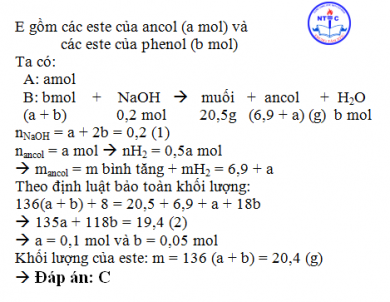 Hỗn hợp E gồm bốn este đều có công thức C8H8O2 và có vòng benzen. Cho m gam E tác dụng tối đa với 200 ml dung dịch NaOH 1M (đun nóng), thu được hỗn hợp X