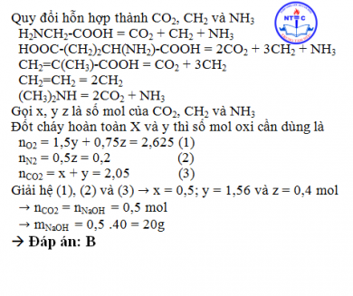 Hỗn hợp X gồm glyxin, axit glutamic và axit metacrylic. Hỗn hợp Y gồm etilen và đimetylamin. Đốt cháy a mol X và b mol Y thì tổng số mol khí oxi...